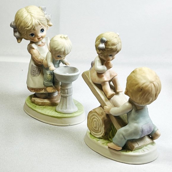 Homco Children Figurines 1706 Vintage Boy & Girl Fountain Teeter Totter TWO Pcs - Picture 7 of 8